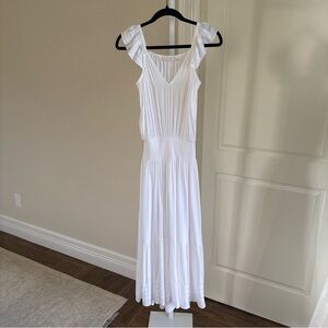 RAMY BROOK Chloe Midi Dress White Tiered Smocked Waist Size XXS